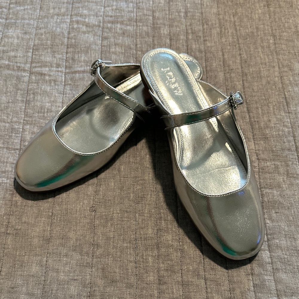 J. Crew Silver Flats with Strap